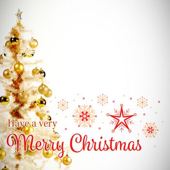 Christmas card against white christmas tree