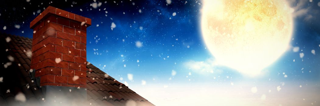 Snow falling against white clouds under blue sky
