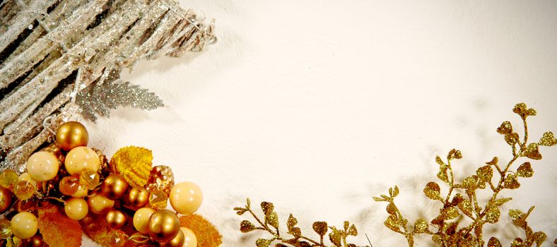 Christmas ornaments with white copy space