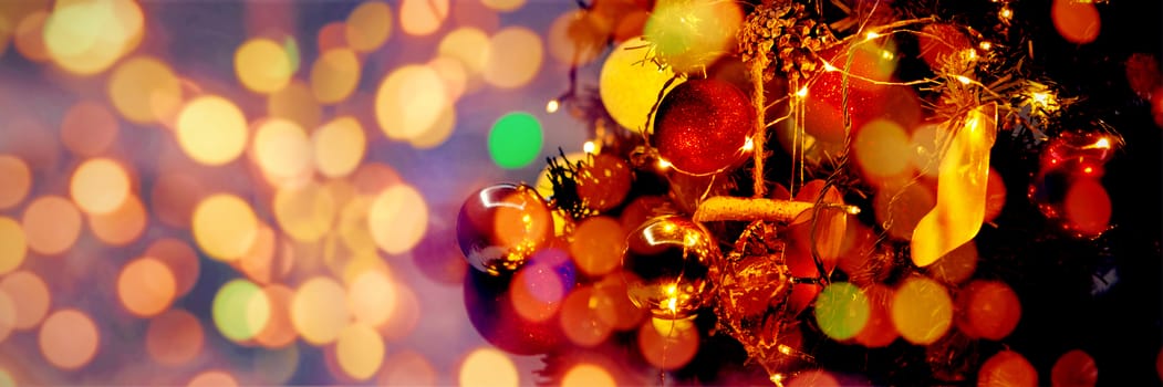 Composite image of brown parquet against christmas garlands on a pine