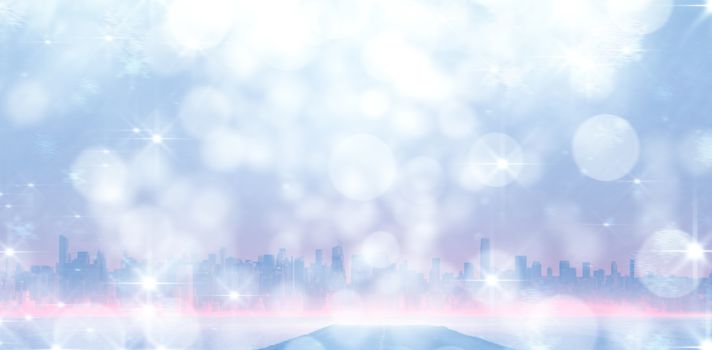 Digitally generated image of fog covered street leading towards skyline against sky