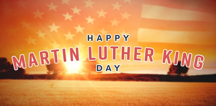 happy Martin Luther King day against panoramic view of american flag