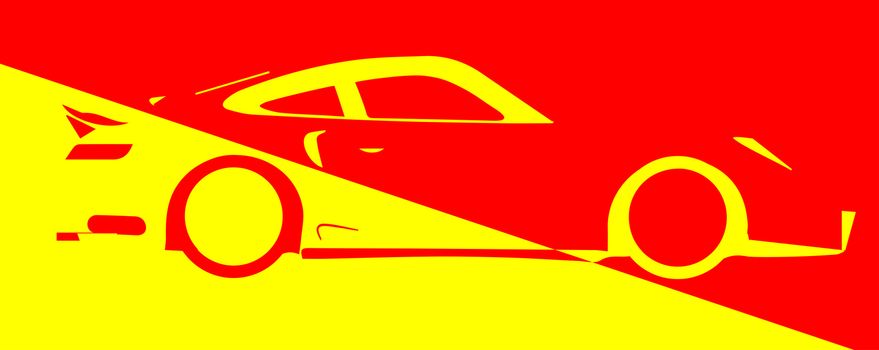 A fast car in abstract design over red and yellow