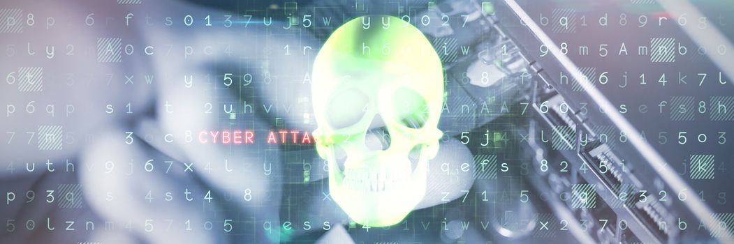 Virus background against green human skull