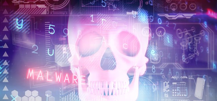 Virus background against close up of pink human skull
