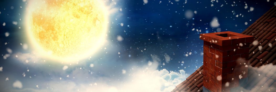 Snow falling against night sky