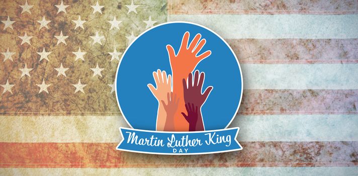Martin Luther king day with hands against american national flag with stars and stripes