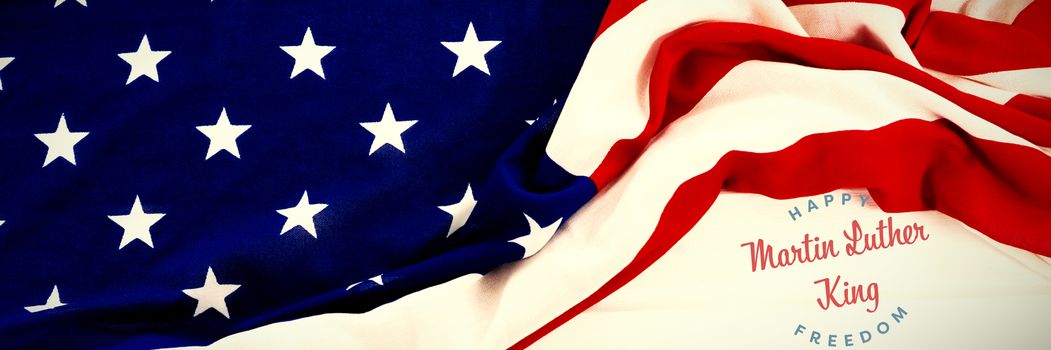 happy Martin Luther King freedom against american flag on a wooden table