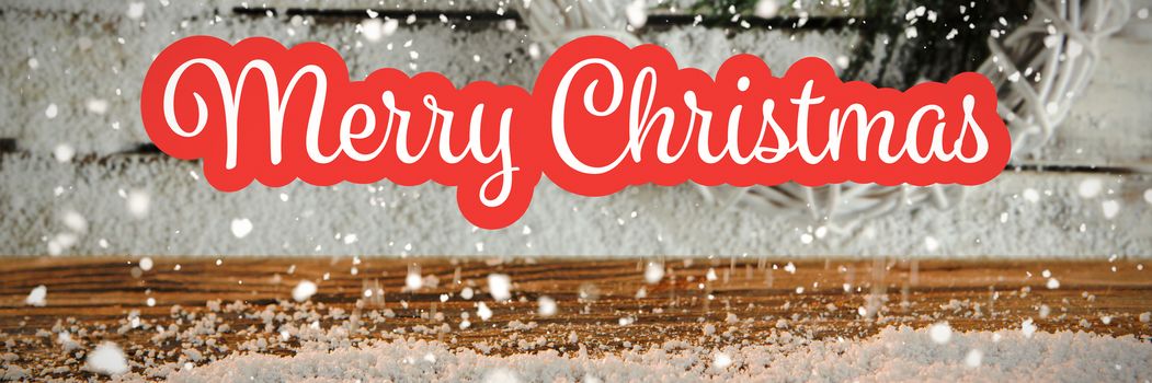 White and red greeting card against simple christmas crown in the snow