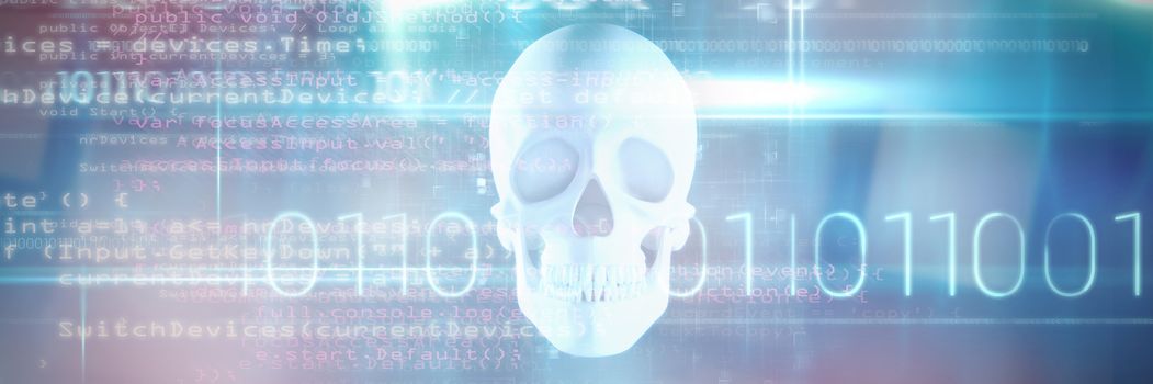 Code against blue human skull