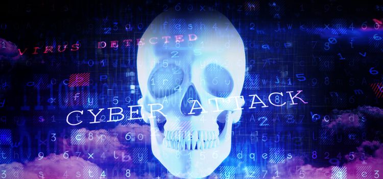 Virus background against blue human skull