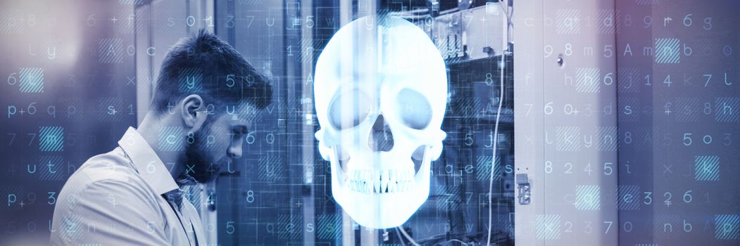 Virus background against blue human skull