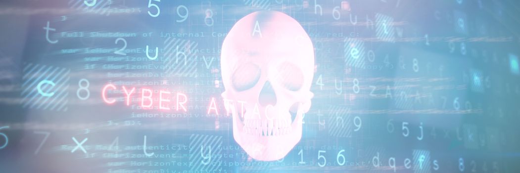 Virus background against close up of pink human skull