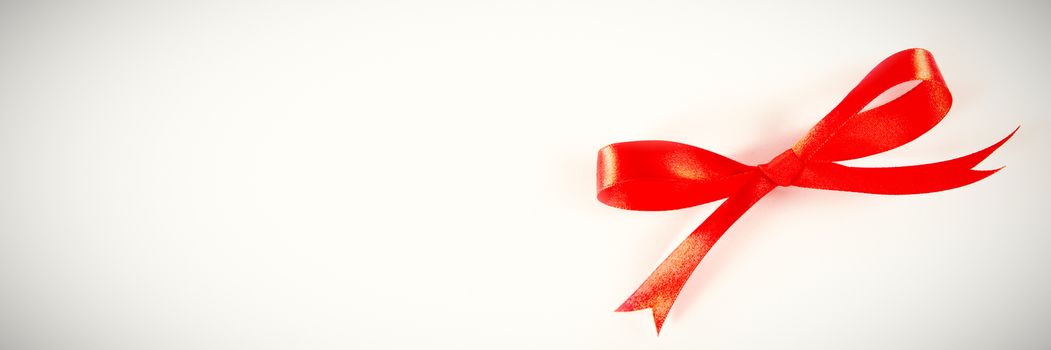 red ribbon bow, knot, lying on a white background