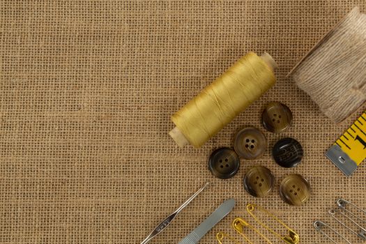 Overhead of thread roll and various equipments on a textile