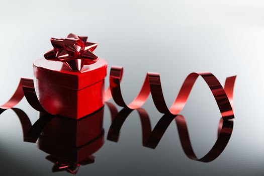 Close-up of Valentine gift on glass background