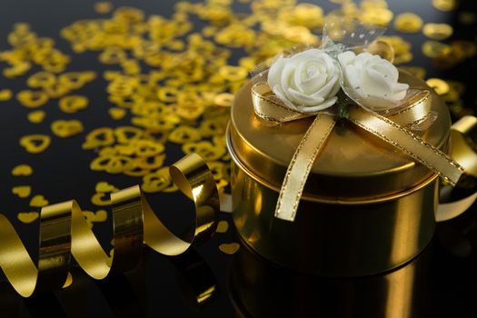 Close-up of Valentine gift on glass background