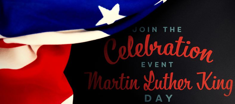 join the celebration event Martin Luther King Day against american flag on empty slate