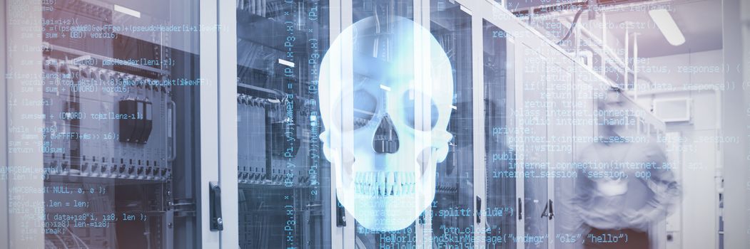 Blue programme against blue human skull