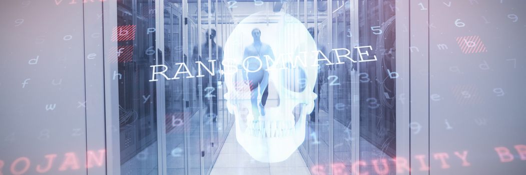 Virus background against blue human skull