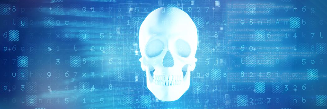 Virus background against blue human skull