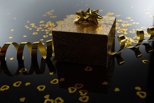 Close-up of Valentine gift on glass background