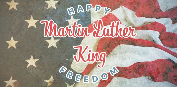 happy Martin Luther King freedom against american flag on a wooden table