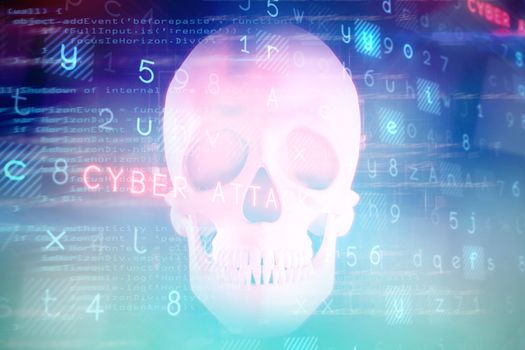 Virus background against close up of pink human skull