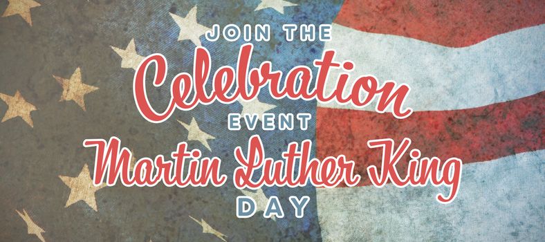 join the celebration event Martin Luther King Day against american flag on a wooden table