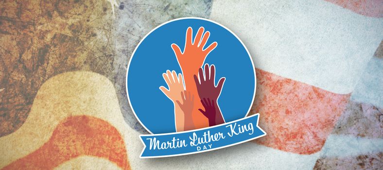 Martin Luther king day with hands against american flag with stripes and stars