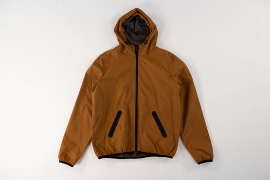 Close-up of hoodie jacket on white background
