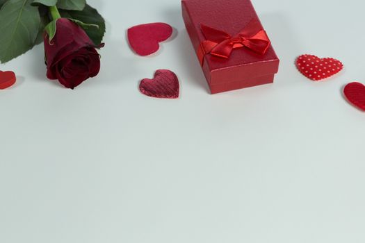 Close-up of Valentine gifts and decorations on white background