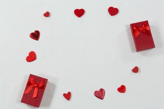 Close-up of Valentine gifts and decorations on white background