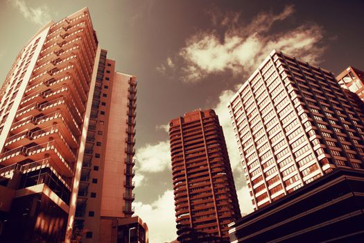 Digitally altered view of modern office building