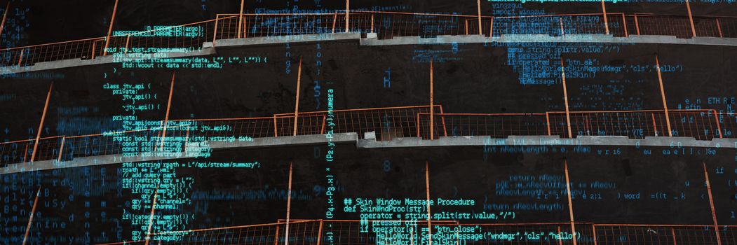 Image of data against office building under construction 
