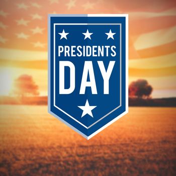 presidents day icon against composite image of digitally generated american flag rippling