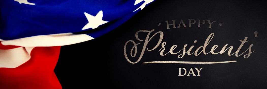 Happy presidents day. Vector typography against american flag against black background