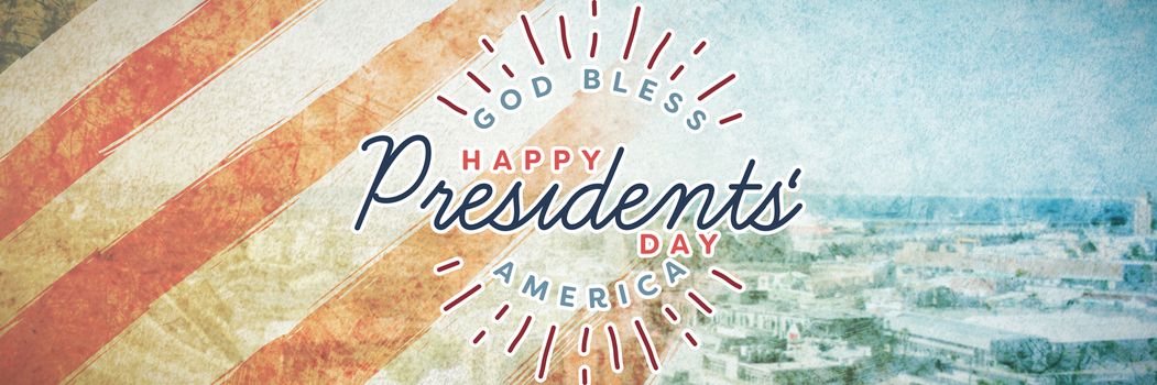 god bless america. Happy presidents day. vector typography against new york