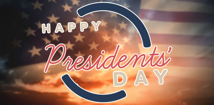Happy presidents day. Vector typography against composite image of united states of america flag