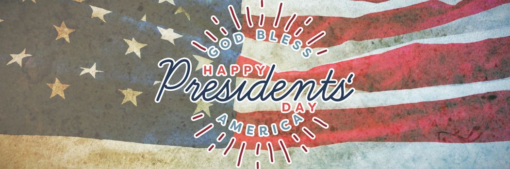 god bless america. Happy presidents day. vector typography against american flag on a brown table