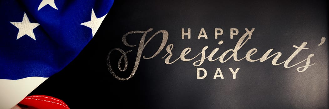 Happy presidents day. Vector typography against high angle close up of american flag