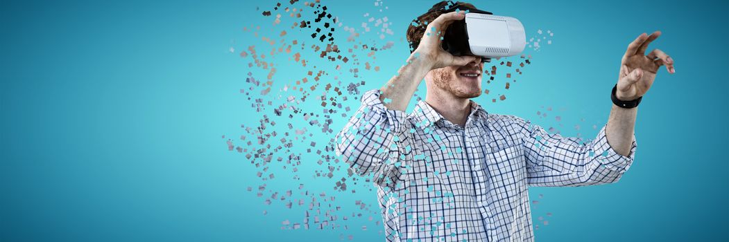 Businessman working with VR against abstract blue background
