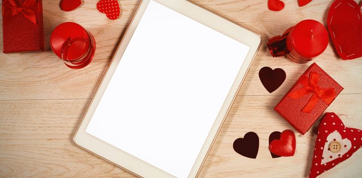 Digital tablet and valentine decorations, Close-up