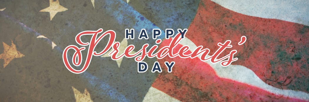 Happy presidents day. Vector typography against american flag on a wooden table