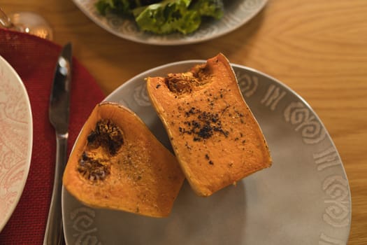 close up of squash fruit served on a plate at home
