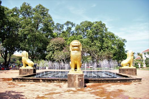 Golden lion, cambodia fountain