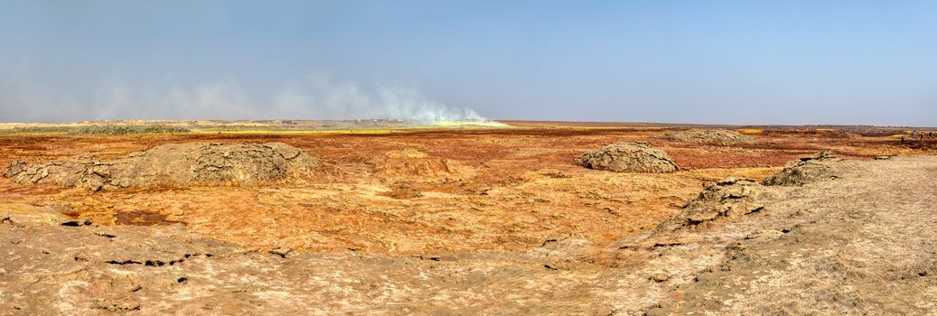 Dallol desert situated in the Afar Triangle with extreme temperature. Danakil Desert is one of the lowest and hottest places on Earth.
