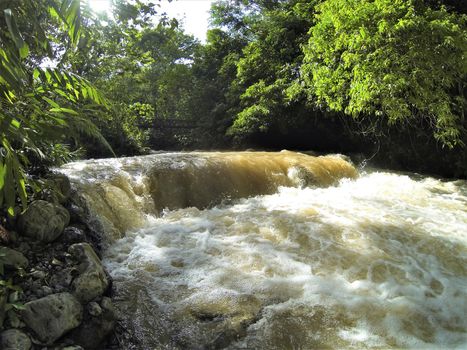 fast flowing jungle river in the rainforest