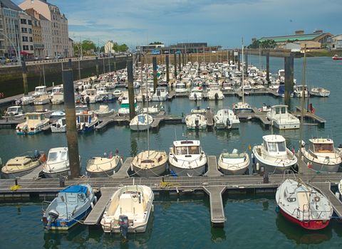 CHERBOURG, FRANCE - June 6th 2019 - marina with many docked boats