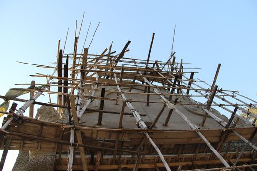 Bamboo scaffolding to new temple in asia